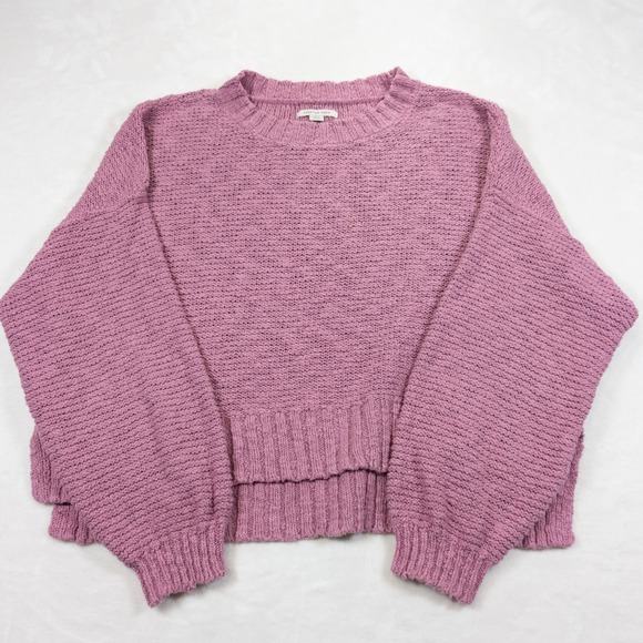 American Eagle Outfitters Sweaters - American Eagle Knit Sweater Women M Pink Ribbed Slouchy Soft Girl Cabincore Cozy